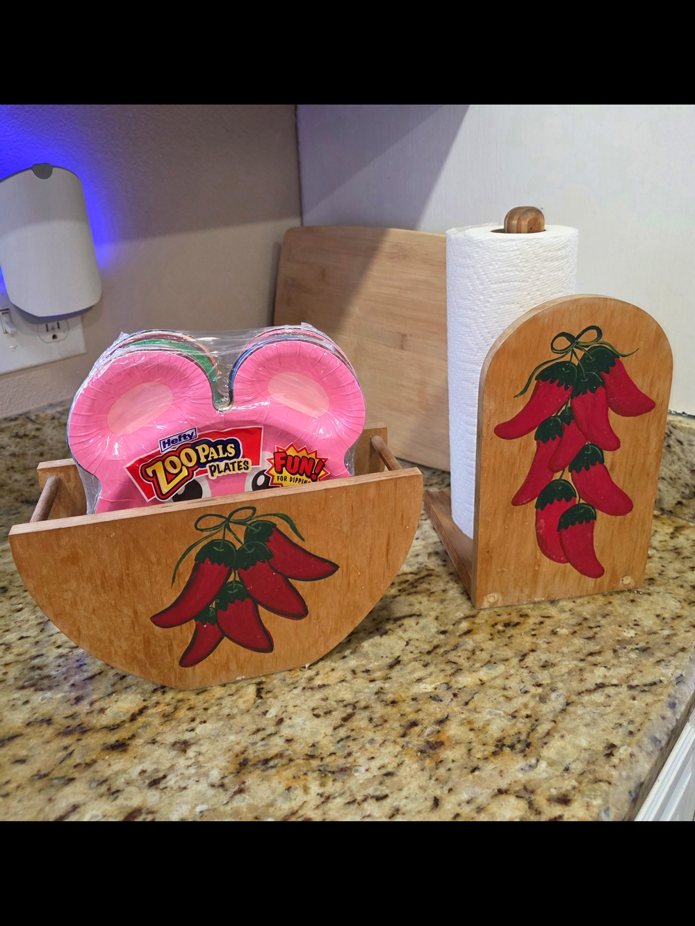 Wooden Chili Pepper Napkin & Paper Towel Holder Set - Red/Green